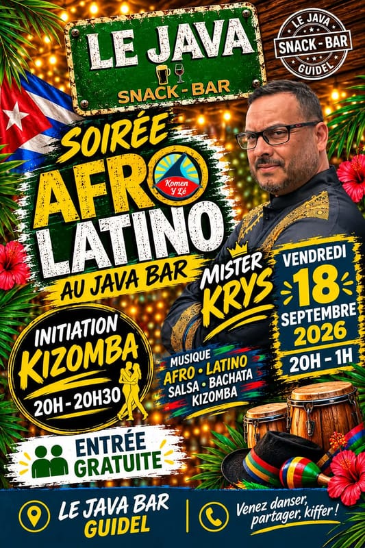 SOIREE AFRO-LATINO AU JAVA BAR GUIDEL 18/09/26