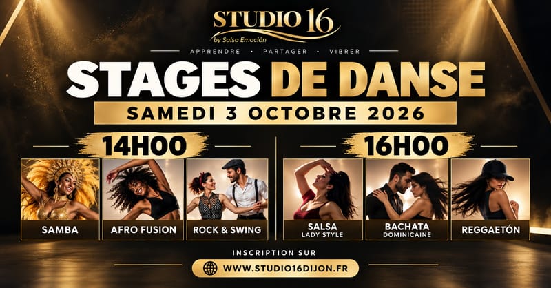 Stages de danse au Studio 16 | Samba • Afro • Rock • Salsa • Bachata • Reggaetón