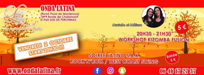 Vendredi 2 Octobre - Stage de Kiz + Soirée Latino "SBK" + Rock + West Coast Swing