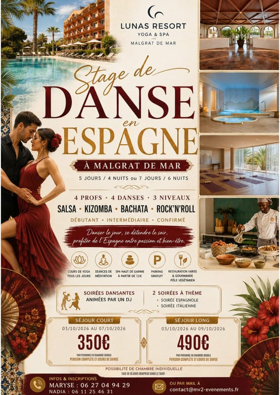 STAGE DE DANSE à COSTA BRAVA Salsa, Bachata, Kizomba, Rock n'roll