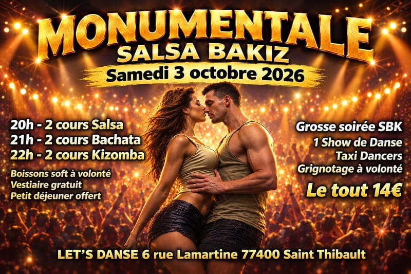 MONUMENTALE SALSA BAKIZ le samedi 3 Octobre à Saint Thibault 77.