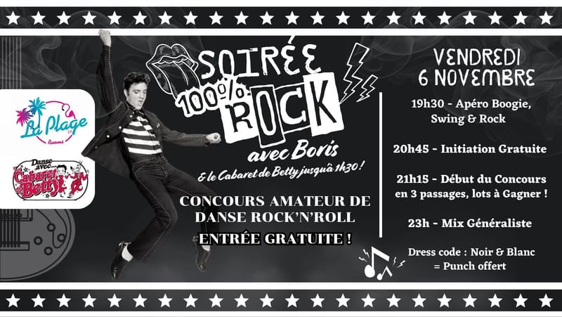 ⚫⚪ Soirée 100% Rock - CONCOURS amateur de danse ROCK’N’ROLL (entrée gratuite)