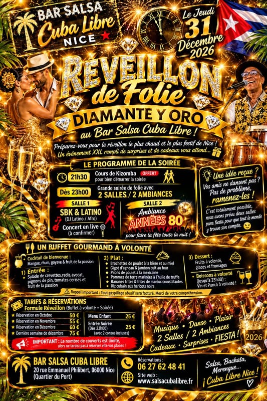 ✨ RÉVEILLON DE FOLIE AU BAR SALSA CUBA LIBRE 2027 ! ✨