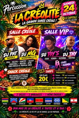 La Créolité - 1 salle Ambiance Créole / 1 salle VIP Zouk Konpa Kiz - Dj MG 974 international