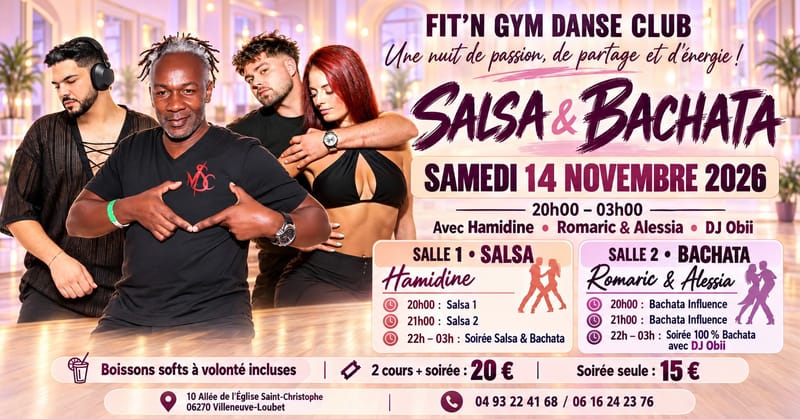 100% SALSA ET 100% BACHATA AVEC HAMIDINE ROMARIC & ALESSIA. DJ OBII AU FIT