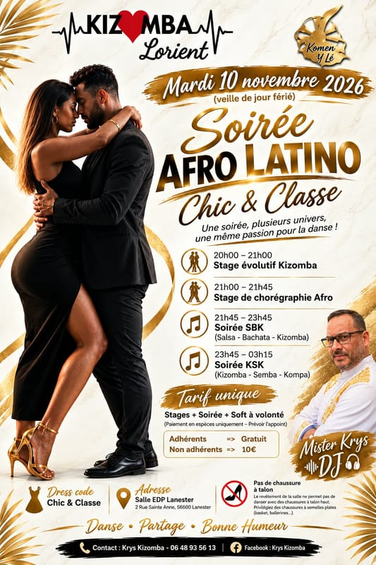SOIREE AFRO LATINO - MARDI 10 NOVEMBRE 2026 (VEILLE DE JOUR FERIE) - EDP LANESTER
