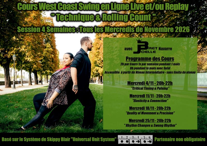 Cours West Coast Swing en Ligne "Technique & Rolling Count" avec Bret & Joëlle Navarre