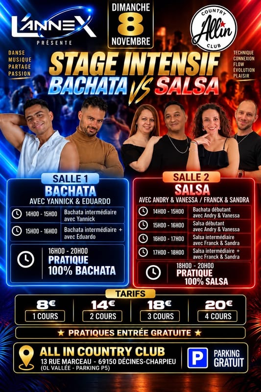 🔷STAGE INTENSIF SALSA VS BACHATA 🔷ALL IN COUNTRY CLUB🔷
